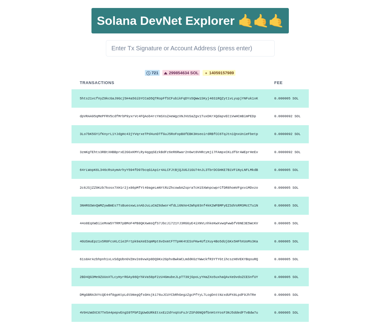 Solana DevNet Explorer